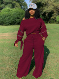 Zipper Long Sleeve Sweatshirt And Wide Leg Pants Two Piece Set LUO-3116