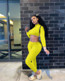 Solid Long Sleeve Slim Fit Two Piece Pants Set NIK-182