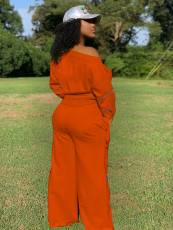 Zipper Long Sleeve Sweatshirt And Wide Leg Pants Two Piece Set LUO-3116