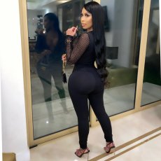 Sexy Deep V Neck Mesh Patchwork Jumpsuits CHY-1254