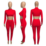 Solid Long Sleeve Slim Fit Two Piece Pants Set NIK-182