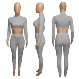 Solid Long Sleeve Slim Fit Two Piece Pants Set NIK-182