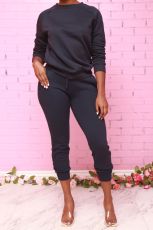 Long Sleeve Round Neck Pullover Casual Sports Solid Color Sweatshirts Set SFY-171
