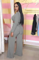 Fashion Casual Solid Color Lace Up Long Sleeve Two Piece Set LUO-3030-1