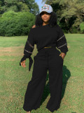 Zipper Long Sleeve Sweatshirt And Wide Leg Pants Two Piece Set LUO-3116