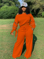 Zipper Long Sleeve Sweatshirt And Wide Leg Pants Two Piece Set LUO-3116