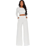 Fashion Casual Solid Color Lace Up Long Sleeve Two Piece Set LUO-3030-1