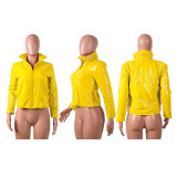 Plus Size Solid PU Leather Zipper Winter Down Jacket GLF-4524