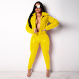 Plus Size Solid PU Leather Zipper Winter Down Jacket GLF-4524