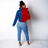 Plus Size Contrast Color PU Leather Zipper Winter Down Jacket GLF-8037