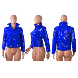 Plus Size Solid PU Leather Zipper Winter Down Jacket GLF-4524