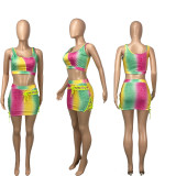 Sexy Printed Tank Top Lace Up Mini Skirt Sets CHY-1252