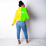 Plus Size Contrast Color PU Leather Zipper Winter Down Jacket GLF-8037