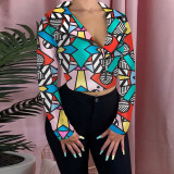 Trendy Printed Notched Neck Zipper Coat GLF-8046
