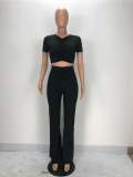 Plus Size Fashion Casual Solid Color Pants Two Piece Set XYF-9050