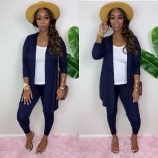 Solid Long Cloak And Pant Two Piece Sets QZX-6165
