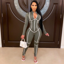 Plus Size Fashion Casual Zipper Full Sleeve Slim Sports Jumpsuits MEI-9116
