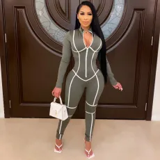 Plus Size Fashion Casual Zipper Full Sleeve Slim Sports Jumpsuits MEI-9116