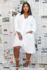 Plus Size Casual Loose Hooded Zipper Midi Dress NM-8321