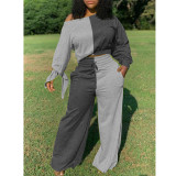 Plus Size Contrast Color Patchwork 2 Piece Sets SMD-MH2046