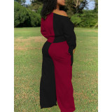 Plus Size Contrast Color Patchwork 2 Piece Sets SMD-MH2046