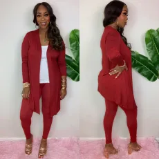 Solid Long Cloak And Pant Two Piece Sets QZX-6165