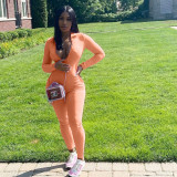 Fashion Embroidered Letters Rib Slim Fit Jumpsuit Without Mask OSM-6115