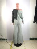 Plus Size 4XL Casual Lace Up Wide Leg Pants Set BLX-7533