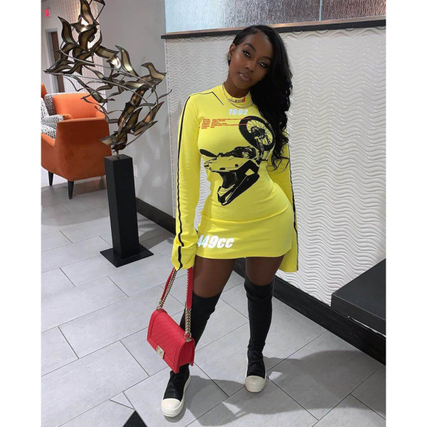 Sexy Printed Long Sleeve Mini Dress ASL-6305