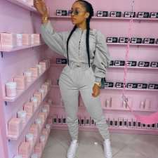 Casual Lace Up Sweatshirt Two Piece Pants Set HM-6348