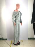 Plus Size 4XL Casual Lace Up Wide Leg Pants Set BLX-7533