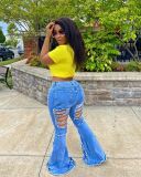 Denim Ripped Hole Skinny Flared Jeans LA-3220