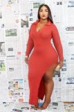 Solid Ribbed Sexy High Split Maxi Dress HM-6349