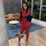 Fashion Embroidered Letters Rib Slim Fit Jumpsuit Without Mask OSM-6115
