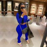 Plus Size Casual Solid Color Ruched Long Sleeve Two Piece Set TE-4002-1