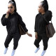 Solid Color Plush Sweatshirt Hoodie Long Pant Two Piece Set TE-4122