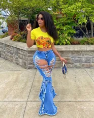 Denim Ripped Hole Skinny Flared Jeans LA-3220
