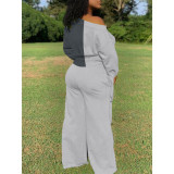 Plus Size 4XL Casual Lace Up Wide Leg Pants Set BLX-7533