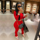 Plus Size Casual Solid Color Ruched Long Sleeve Two Piece Set TE-4002-1