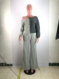 Plus Size 4XL Casual Lace Up Wide Leg Pants Set BLX-7533