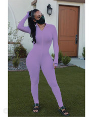 Fashion Embroidered Letters Rib Slim Fit Jumpsuit Without Mask OSM-6115
