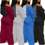 Plus Size 4XL Casual Lace Up Wide Leg Pants Set BLX-7533