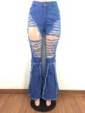 Denim Ripped Hole Skinny Flared Jeans LA-3220