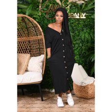 Casual V Neck Short Sleeve Maxi Dress CHY-1255