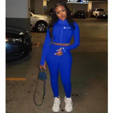 Sexy Solid Color Letter Embroidery Sports Two Piece Set LSL-6388