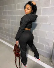 Casual Solid Hoodies Sweatpants Two Piece Sets LSD-9035