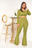 Solid O Neck Long Sleeve Flared Pants 2 Piece Sets SFY-174