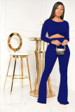 Solid O Neck Long Sleeve Flared Pants 2 Piece Sets SFY-174