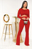 Solid O Neck Long Sleeve Flared Pants 2 Piece Sets SFY-174