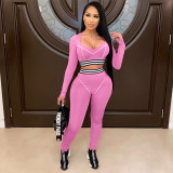 Casual Striped Fitness Two Piece Pants Set LA-3227